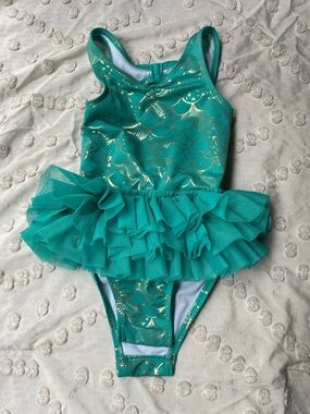 Cat & Jack Teal Swimsuit with Gold Foil Mermaid Design